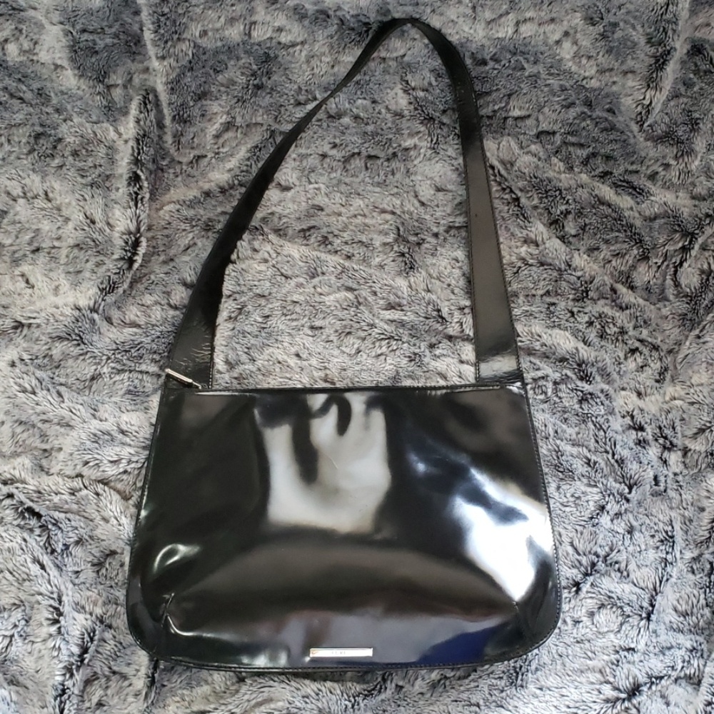 Vintage Furla Handbag Genuine Leather Glossy Black